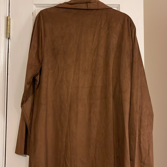 Soft Surroundings Faux Suede Tan Camel Open Waterfall Cardigan Blazer - Picture 4 of 8